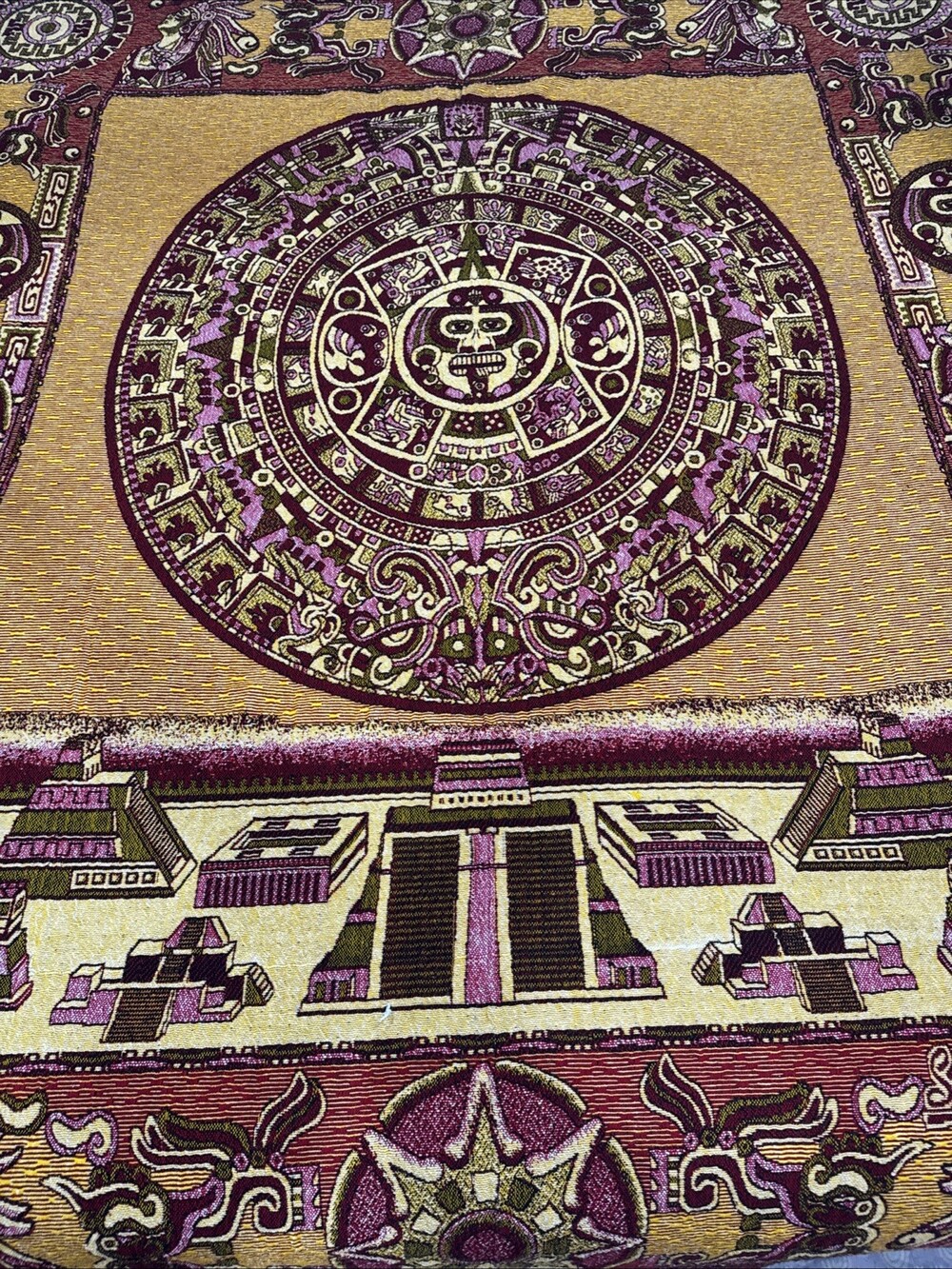 San Eduardo Aztec Calendar Woven Blanket Tapestry Queen Bedspread Mexico
